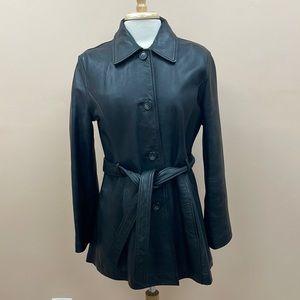 Knoles & Carter 100% Genuine Leather Jacket Trench Coat Retro Black Medium